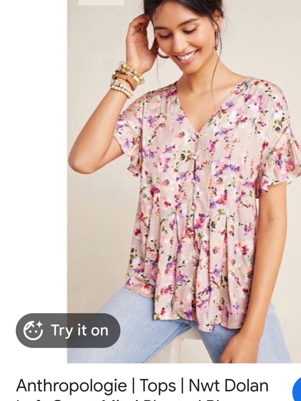 dolan Pink Floral V-Neck Ruffle Sleeve Blouse